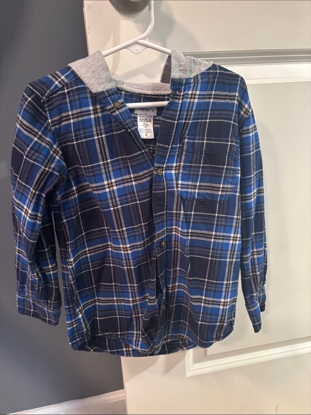Carter's Navy and Blue Plaid Hooded Button-Down Shirt